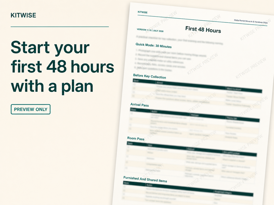 Protected preview of the Kitwise First 48 Hours checklist for Malta renters
