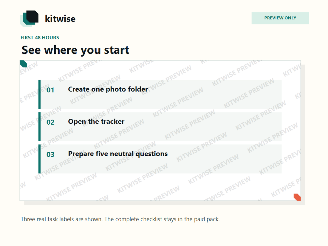 Kitwise First 48 Hours preview showing a practical move-in checklist for Malta renters