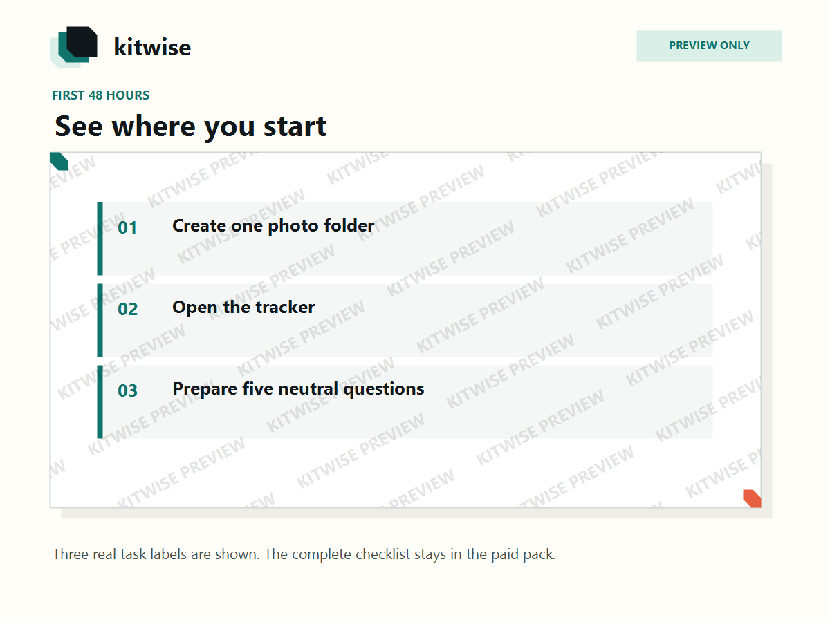 Kitwise First 48 Hours preview showing a practical move-in checklist for Malta renters