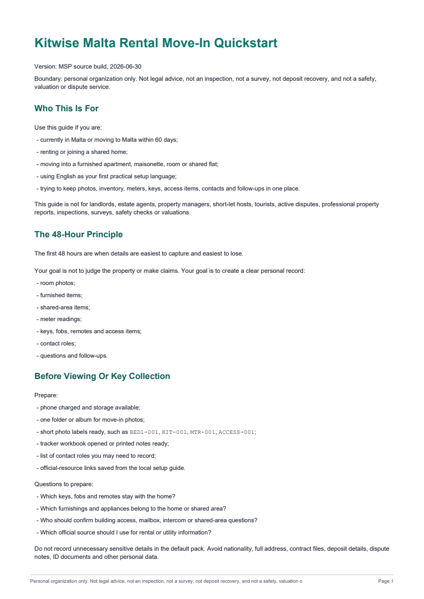 Preview of Kitwise Malta rental quickstart