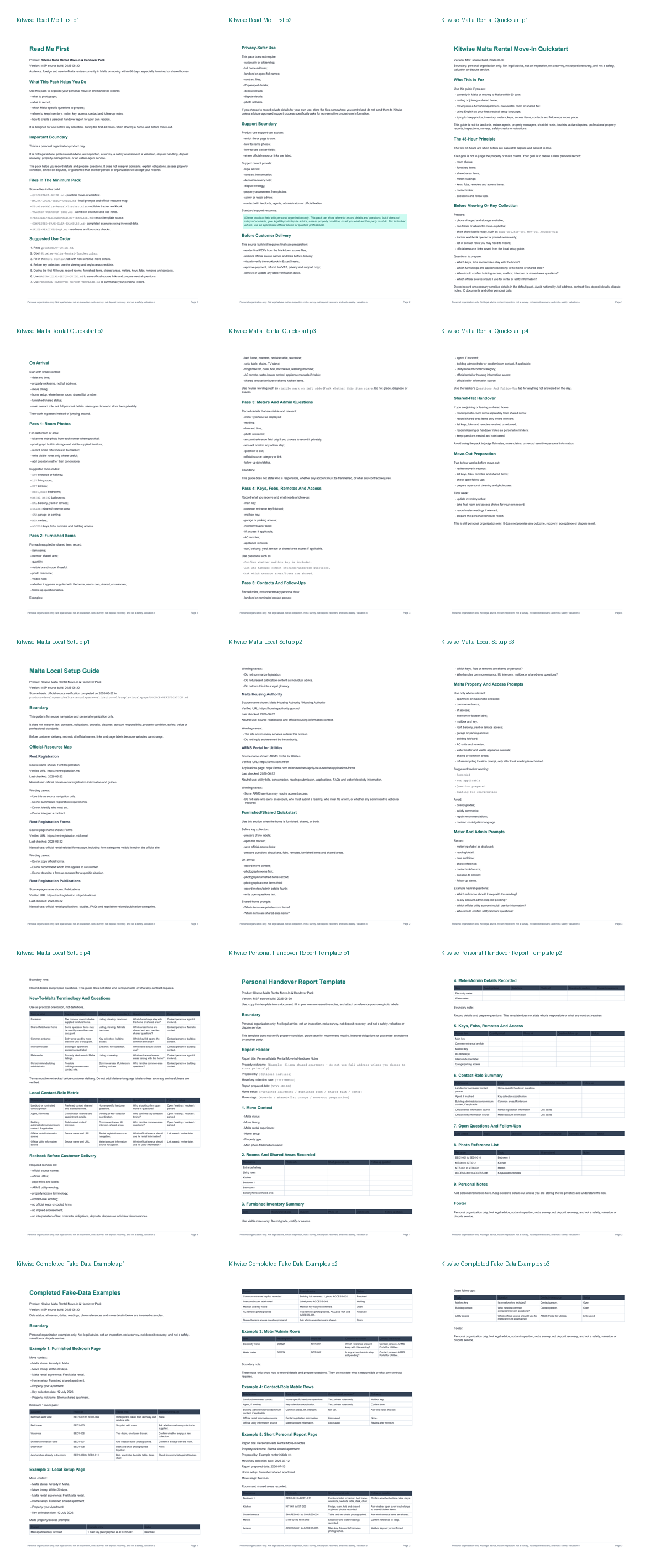Preview of Kitwise Malta rental pack PDFs